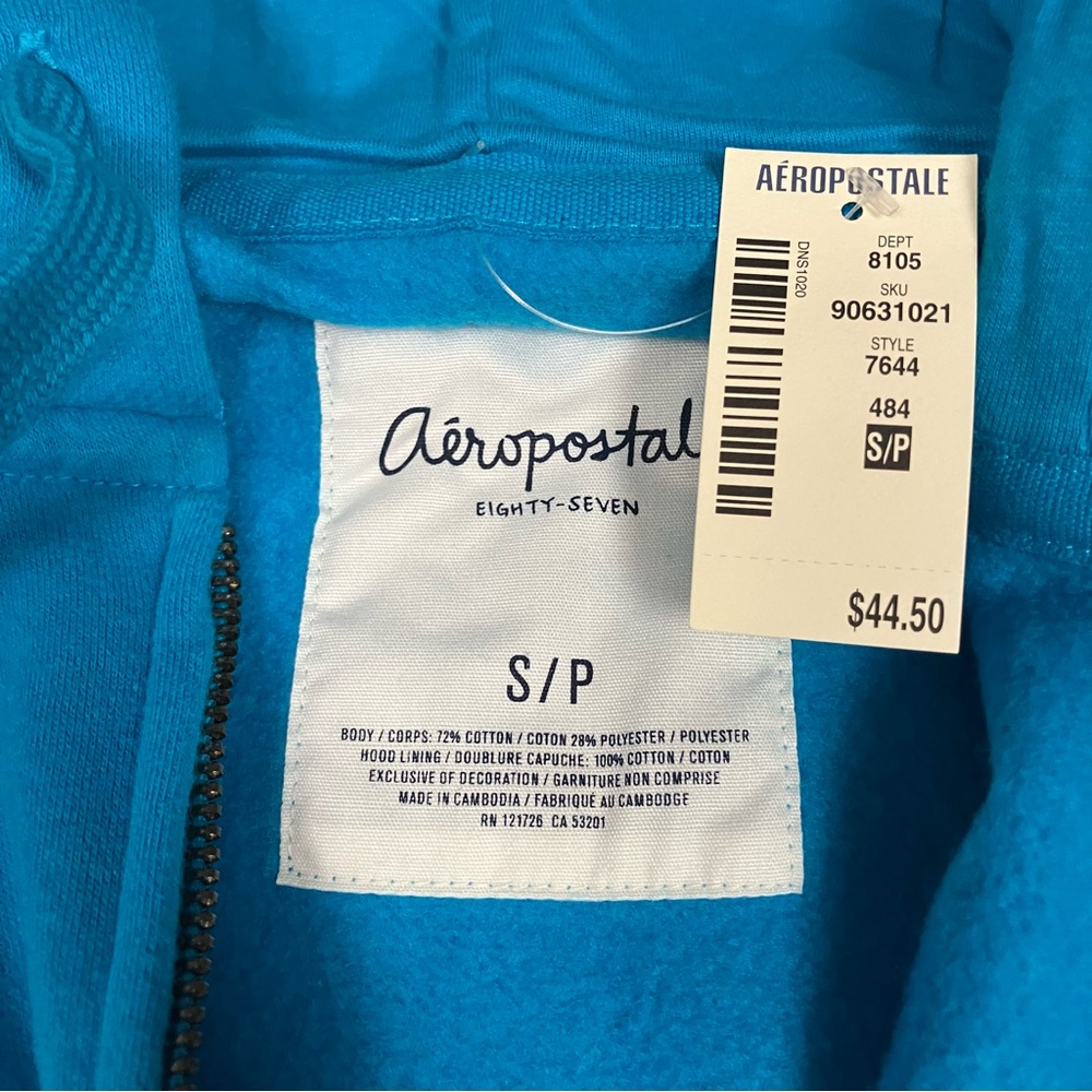 Aeropostale Women’s Size Small Plain Blue Full Zip Hoodie Sweatshirt NWT! - Picture 4 of 11